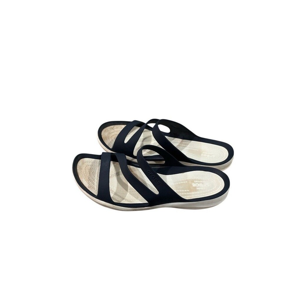 Crocs Women's Swiftwater Iconic Black White Rubber  Sandals Size 9